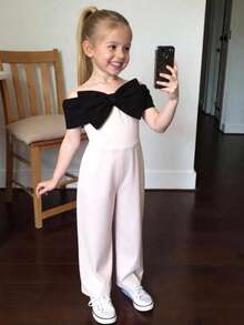 Firerie Kids Firerie Kids Girls Black And White Off The Shoulder Sleeveless Long Jumpsuit Cute Polyester Formal Outfit - Black and White - View 3