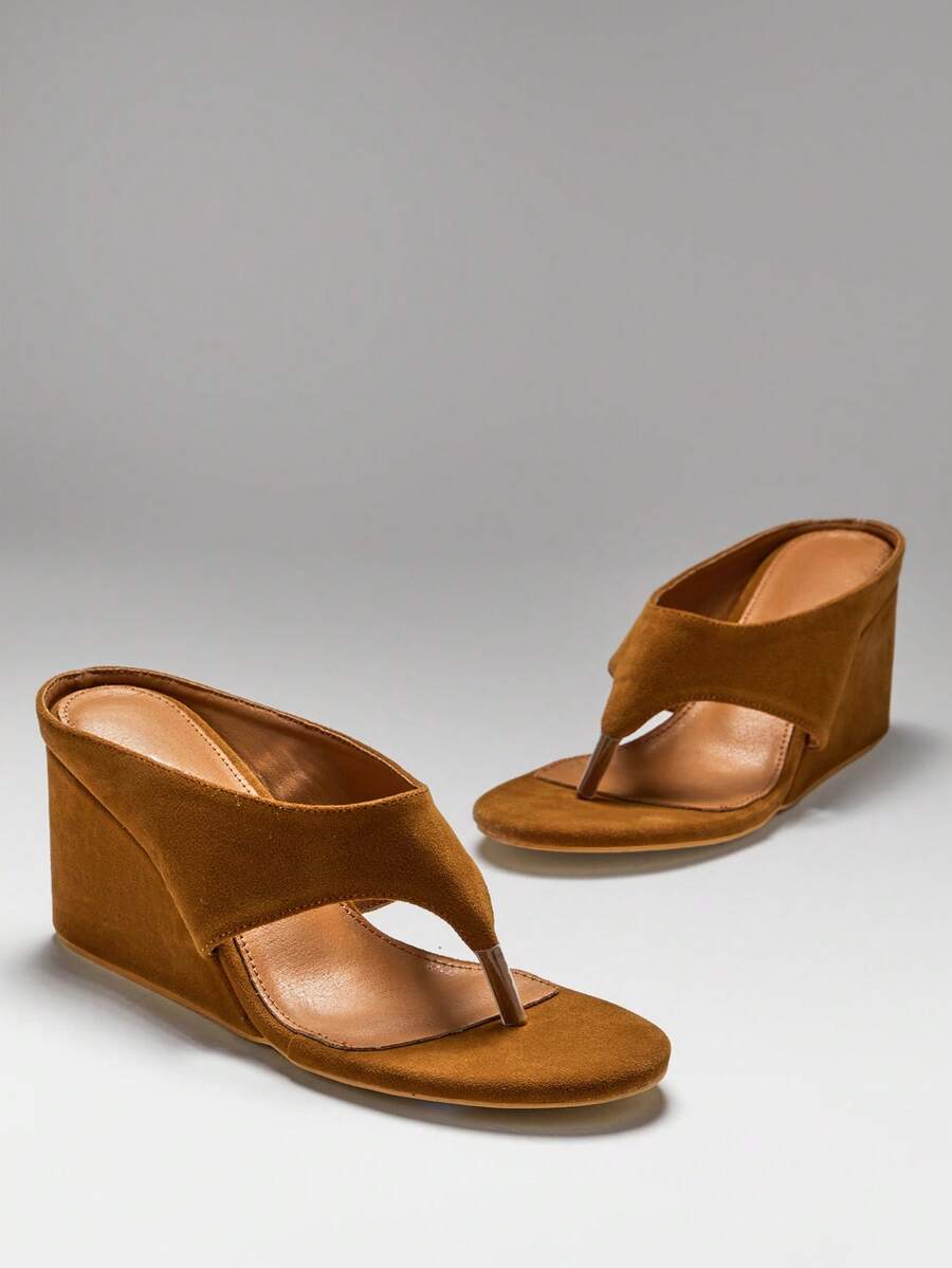 SHUZIA Women's Comfort Minimalist Thong Strap Wedge Sandals - Maroon - View 1