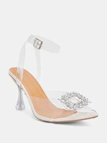 Glitzique Fall/Winter Transparent Sandals For Women, Fairy Style, With Rhinestones, Sexy, Elegant And High Heeled In Summer,Elegant,Party - Beige - View 3