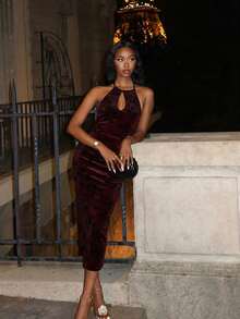 Mima John 女士露背中长纯色连衣裙，时尚夏季女装，适合女士生日派对穿着，修身连衣裙，派对礼服 - 彩色 - 查看 6