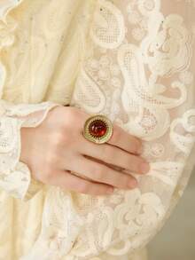 MOTF PREMIUM 18K Gold Vintage Maillard Simple Resin Ring - Gold - Coffee - View 9