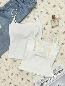 Tseoso Bộ 2 áo hai dây nữ gân sọc có đệm ngực tích hợp (2 chiếc màu trắng) - Áo tank top đa năng thoải mái cho mùa hè và mọi mùa, kiểu dáng nữ tính, mềm mại và thanh lịch phù hợp cho ở nhà, đi học, chơi thể thao, tập gym, dạo phố và lễ hội âm nhạc. - màu đen - Xem 6