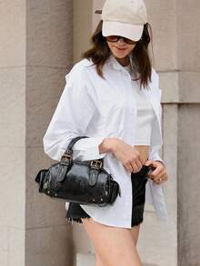 Viva Strut Túi xách nữ, túi đeo chéo, giả da, màu đen, thời trang, cá tính, đơn giản, đa năng, phong cách đường phố, dành cho các cô gái ngọt ngào và cá tính, những cô nàng sành điệu, phong cách Y2K, retro, đinh tán, vintage, dành cho thanh thiếu niên. - màu đen - Xem 2