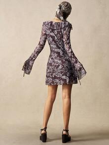 Bohemela Women's Summer Leisure Vacation Romantic Elegance French Beach Bohemian Country Music Festival Western Retro Sexy Paisley Print Ruffle Mini Dress, Summer Outfits For Women,Free And Relaxed Style Of Dressing,Beach Outfit,Summer Vacation Outfits, Party Outfit - Brown - View 8