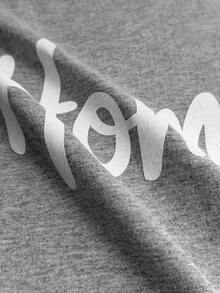 SHEIN "CozyHome" Graphic Jersey Tee And Classic Check Flannel Drawstring Pajama Set - Grey - View 5