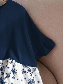 Rusticease 大码休闲度假撞色碎花衬衫，休闲假日风，休闲假日穿搭，夏季时尚，女士夏季穿搭，母亲节穿搭，乡村音乐会穿搭，女士波西米亚风穿搭，女士西部风穿搭，女士假日穿搭，女士夏季服装，大码女装，商务休闲女装，女士夏季服装，大码女装，正式场合穿搭 - 霧霾藍 - 查看 5