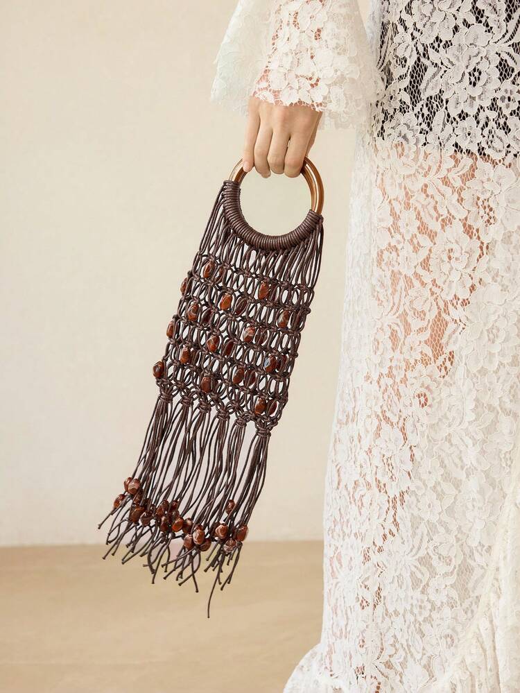 BOLSO DE MANO CON TRENZAS Y FLECOS PARA VACACIONES DE MUJER