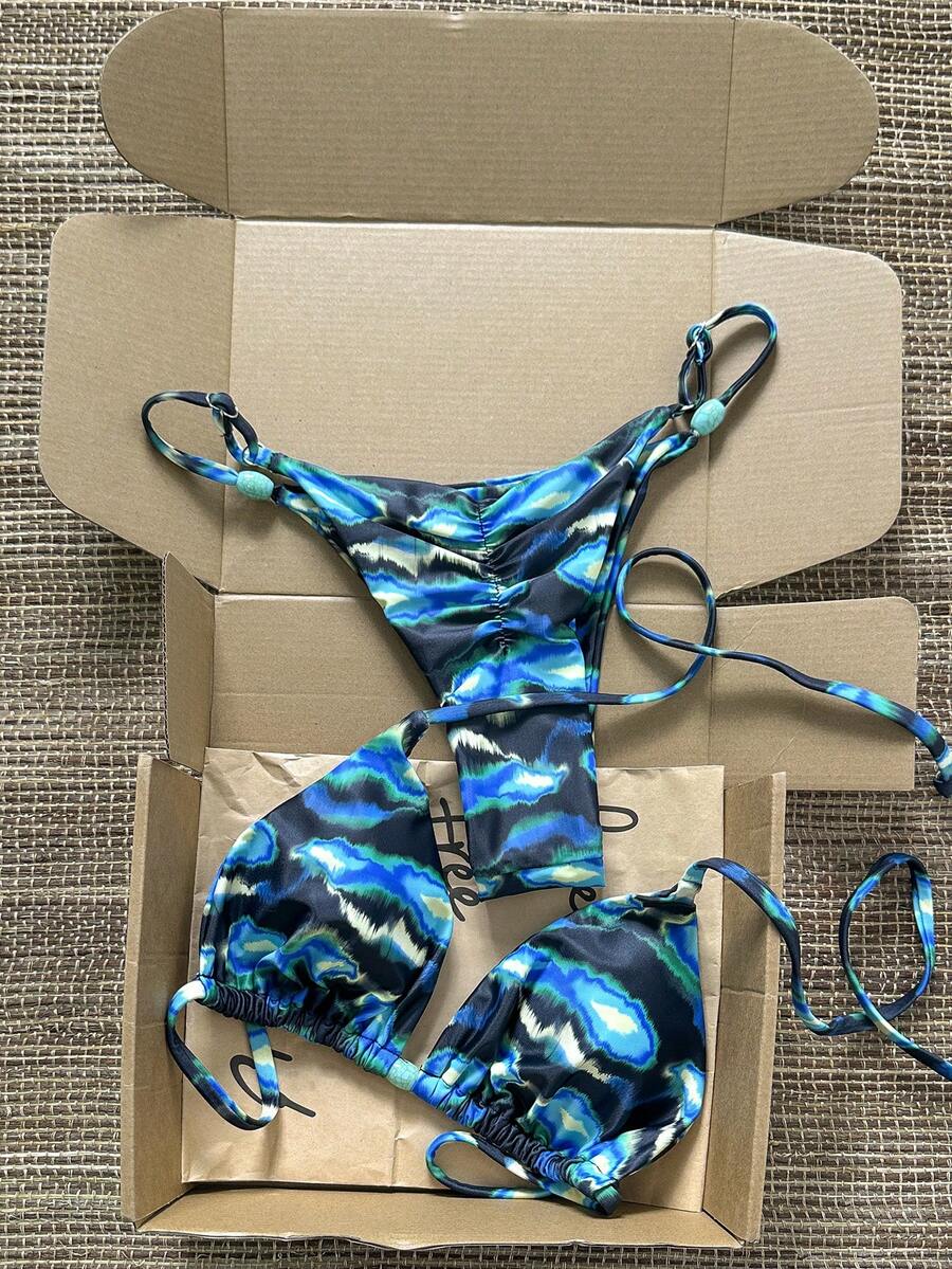 Swim Mod Women's Random Print Beaded Necklace Bikini Set, Spring/Summer - Multicolor - View 1