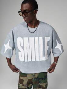 STYNVO 男士休闲字母刺绣落肩宽松T恤，夏季 - 灰色 - 查看 4