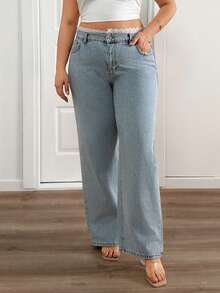 EURMUSE Plus High Waist Belt Detailed Straight Jean - Light Wash - View 3