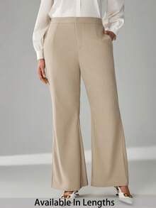 SHEIN Tall CURVE Plus Size Women Solid Color Pocket Flare Loose Casual Commuter Pants - Apricot - View 2