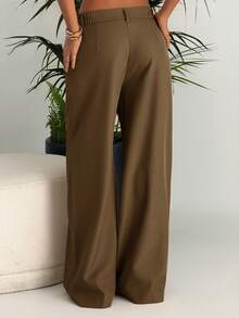 Ronhire Elegant & Chic Brown Wide Leg Pants With Pleated Leg Design, Suitable For Fall/Autumn - Rust Brown - View 2