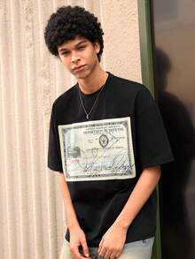 Open Phase 男士新款嘻哈时尚美元印花T恤 - 黑色 - 查看 6