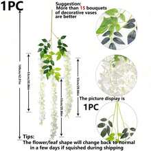 1件/3件/5件装人造悬挂豆腐花藤条，人造丝藤条，假兰花常春藤，假植物，适用于家居墙面、婚礼、花园派对、庭院、门廊、卧室、餐厅、阳台、秋千、前廊台阶、情人节生日礼物、室内外装饰，塑料花环（不含电源） - 白色 - 查看 12