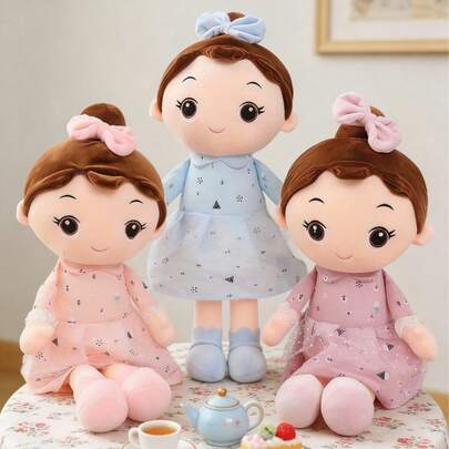 POKOJA LAND 17 Inch Girl Soft Plush Doll Toy, Optional Pink Or Purple, Cloth Doll With Bow With Hat Princess Dress, Sweet Plush Toy, Comfortable Hug Soft Baby Girl Toy Educational Plush Doll, Suitable For Girls Birthday Holiday Gift Surprise