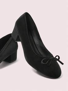 CUCCOO DOLLMOD Women Shoes Fashion Women's High Heels Single Shoes Big Bow Round Head High Heels Elegant Sweet Daily Wear Single Shoes - Black - View 2