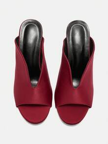 春夏酒红色女士高跟凉鞋，露趾V型开口拖鞋，露趾V型开口乳胶布凉鞋 - 酒紅色 - 查看 12