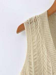 SHEIN LUNE Women's Solid Color Hollow Out Single-Breasted Vest Cardigan For Vacation - Apricot - View 6