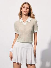 CourtClass Women's Contrast Color Short Sleeve Casual Fitness Sports Polo Shirt - Green - View 3