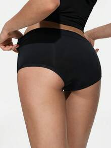 SHAPORA 1pc Women's Soft & Comfortable Black Briefs, Minimalist Style Daily Underwear - Black - View 3