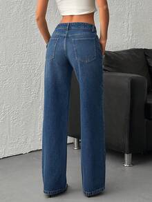 SHEIN Low Waist Loose Woman Denim Jean - Medium Wash - View 2
