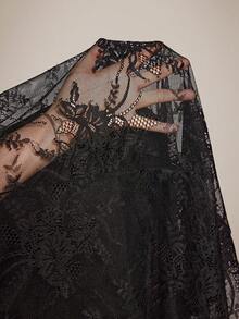 Slumberist Women's Sexy Black Sheer Dress, Side Lace Patchwork See-Through Spaghetti Strap Nightgown - Black - View 7