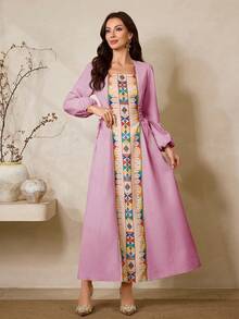 Al Najma Bộ sưu tập đầm maxi Thổ Nhĩ Kỳ và áo abaya truyền thống Ả Rập thanh lịch dành cho nữ mùa Xuân/Hè mới. - Hồng - Xem 3