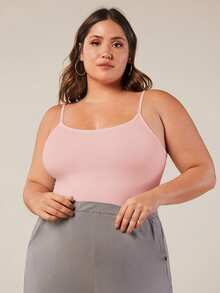 EMERY ROSE Camiseta de tirantes informal y sólida para tallas grandes en verano - Rosa - Ver 3