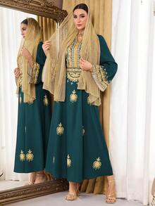 Al Najma Đầm maxi Thổ Nhĩ Kỳ dành cho nữ và áo abaya truyền thống Ả Rập. - Màu xanh nhạt - Xem 7