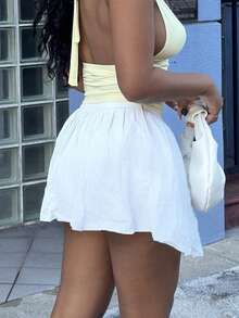 Alexandranx 素色百褶下擺裙裤 - 白色 - 查看 6