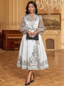 SHEIN Lady 女士优雅佩斯利印花连衣裙，适合派对穿着 - 彩色 - 查看 7