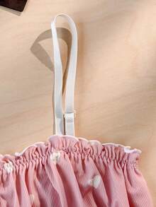 1pc Ribbed Heart Print Ruffle Trim Ladies' Wireless Bra - Multicolor - View 4