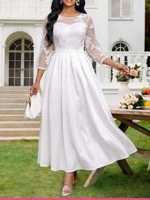 SHEIN Lady 白色间隔面料印花连衣裙 - 白色 - 查看 7