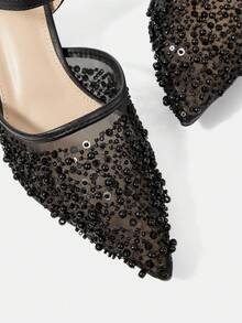 CUCCOO HITCHD Tacones de aguja con diamante de imitación para mujer, de tacón medio. Zapatos de vestir elegantes, casuales y minimalistas, cómodos y de fácil puesta, para bodas, trabajo, citas y ocasiones formales - Negro - Ver 11