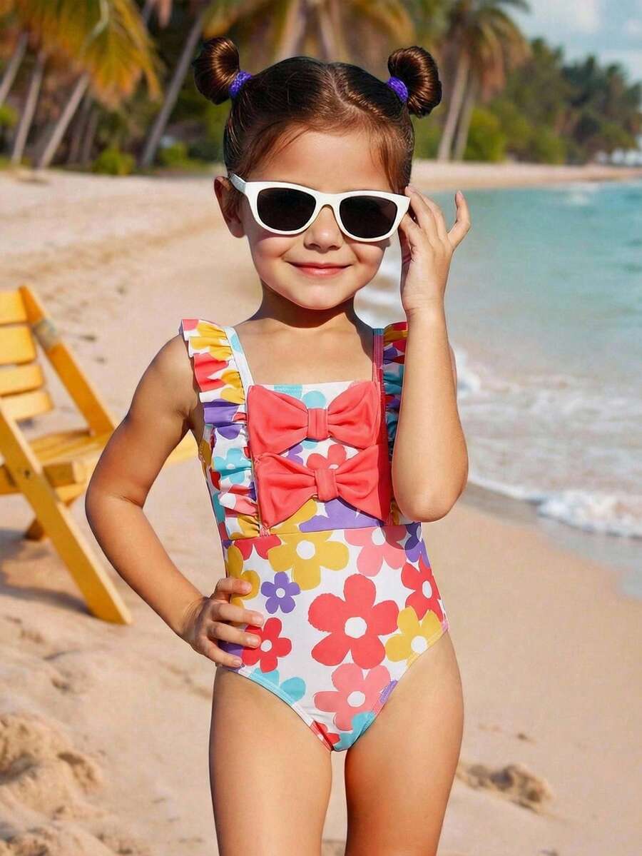 SHEIN Đồ bơi in hoa dễ thương dành cho bé gái, đa năng cho kỳ nghỉ biển và mặc hàng ngày. - Nhiều màu - Xem 1