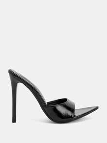 Glitzique Damen Mode High Heel Schuhe, Party, klassischer Spitzschuh, offene Zehenpartie, offene Ferse, metallisches PU-Leder, Slip-On, lackierter Absatz, Stiletto, metallischer Stil, Sommer, Outdoor, Regular, Damen Champagner Farbe Sandalen, High Heel Pantoffeln, Sexy - Schwarz - Übersicht 7