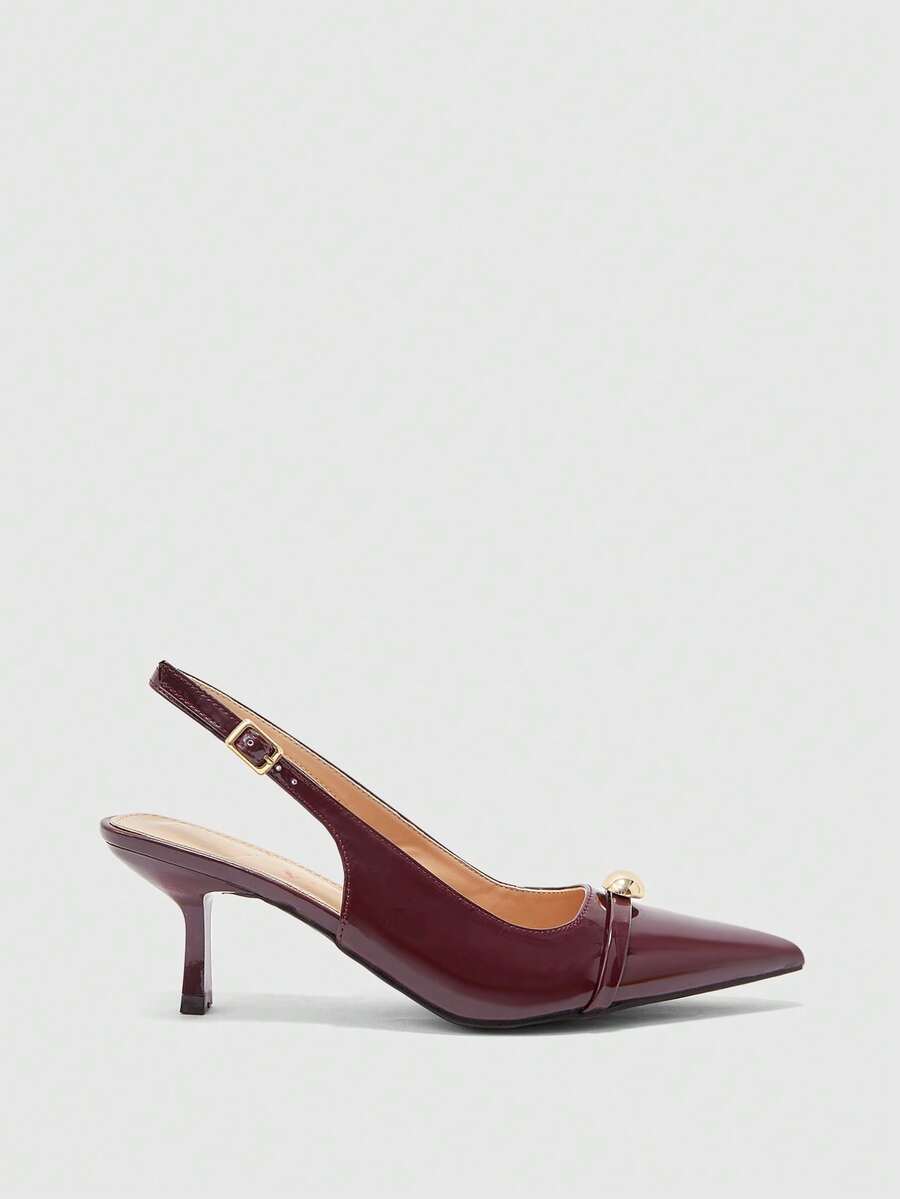 CUCCOO BIZCHIC Elegant Burgundy Pointed Toe High Heel Pumps For Commuting - Burgundy - View 1