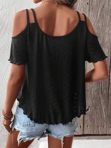 Calvaya Women's Solid Color Off-Shoulder Casual Versatile Daily Wear T-Shirt - Black - View 2