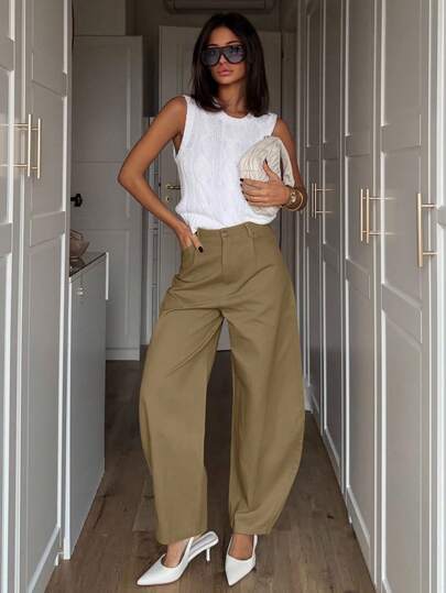 Ronhire Women Solid Color Loose Harem Pants With Pockets, Casual Spring/Summer Long Trousers