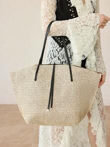 MOTF PREMIUM WOMEN'S LARGE-CAPACITY SHOULDER TOTE BAG, INCLUDING ZIPPER INNER BAG, SUITABLE FOR DAILY COMMUTING,VALENTINES DAY - Straw - View 8