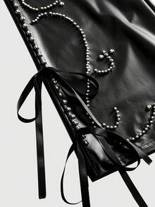 ROMWE Grunge Punk Sexy Studded Skinny Low-Waist PU Flare Pants - Black - View 4