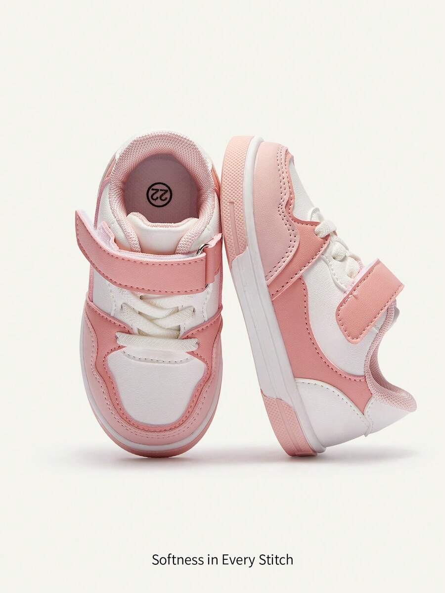 Cozy Pixies Spring/Summer , Fashionable And Versatile, Fun And Cute, Contrasting Colors,Girls' Soft-Soled Flat-Soled Baby Sneakers, College-Style Basic - Pink - View 1