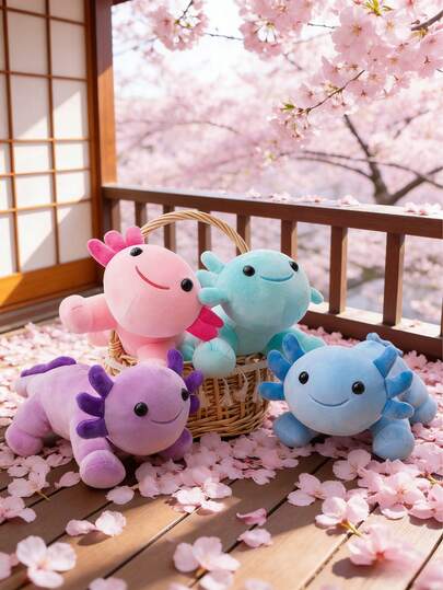 POKOJA LAND 11.8英寸柔软四角蝾螈毛绒玩具，卡通造型，笑容可掬，粉色、蓝色、绿色、紫色可选，毛绒玩具抱枕，适合男孩女孩、朋友和家人作为生日礼物，也是儿童节、复活节、感恩节等节日儿童派对礼物。