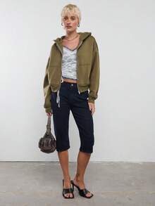 COUREZ Boxy Fit Zip Up Hoodie/ Y2K  Spring Clothes For Women Streetwear Green Hoodie Cozy Spring Outfits Women Sweatshirts Going Out Outfits 2 Pieces Sets Festivals - Green - View 2