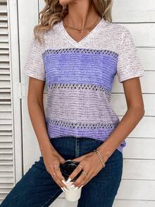 EMERY ROSE Áo thun ngắn tay cổ chữ V phối màu, in họa tiết, dành cho nữ. - Nhiều màu - Xem 4