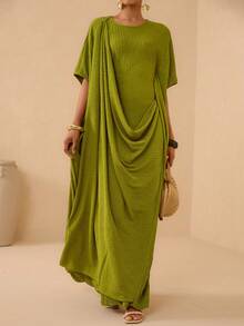 SHEIN Veneréa Đầm midi dáng rộng, thanh lịch, thoải mái dành cho nữ, thích hợp cho kỳ nghỉ. - màu xanh lá - Xem 8