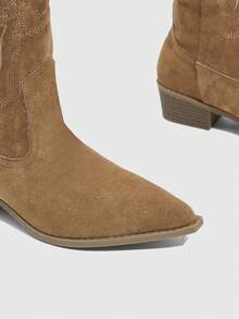 Daringsoles 女士尖头西部风格休闲时尚中筒靴 - 棕色 - 查看 11