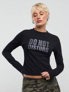 COUREZ DO NOT DISTURB CRYSTAL LS T-SHIRT - Black - View 7