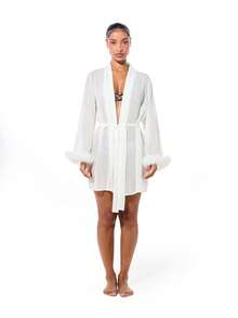 BABYPHAT Logo Crystal Hotfix Robe With Faux Fur Trim - White - View 3