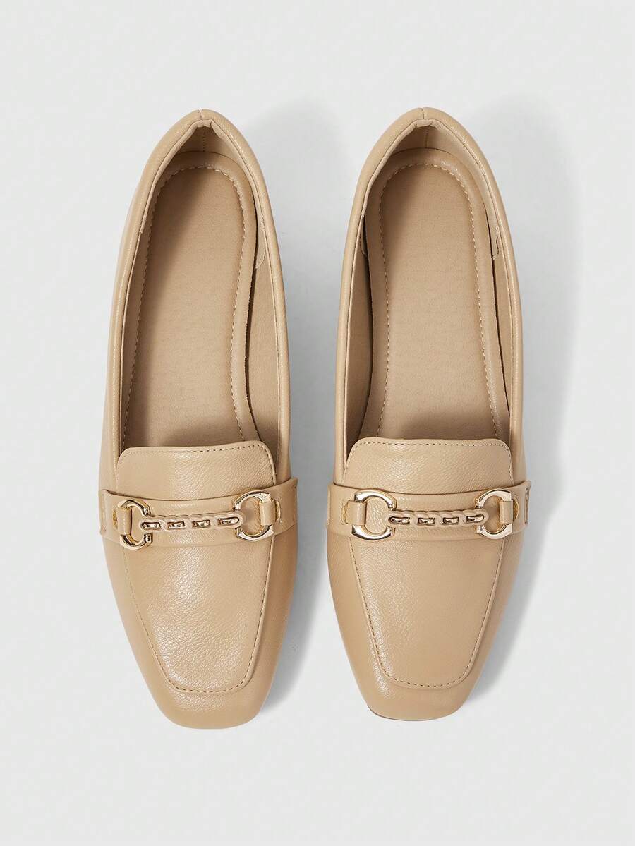 Sleekvia 女士金属设计休闲百搭时尚平底鞋 - 卡其色 - 查看 1